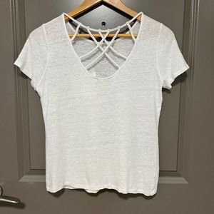 RARE Boden Linen Braided Back Pocket Tee, Size 6, in White